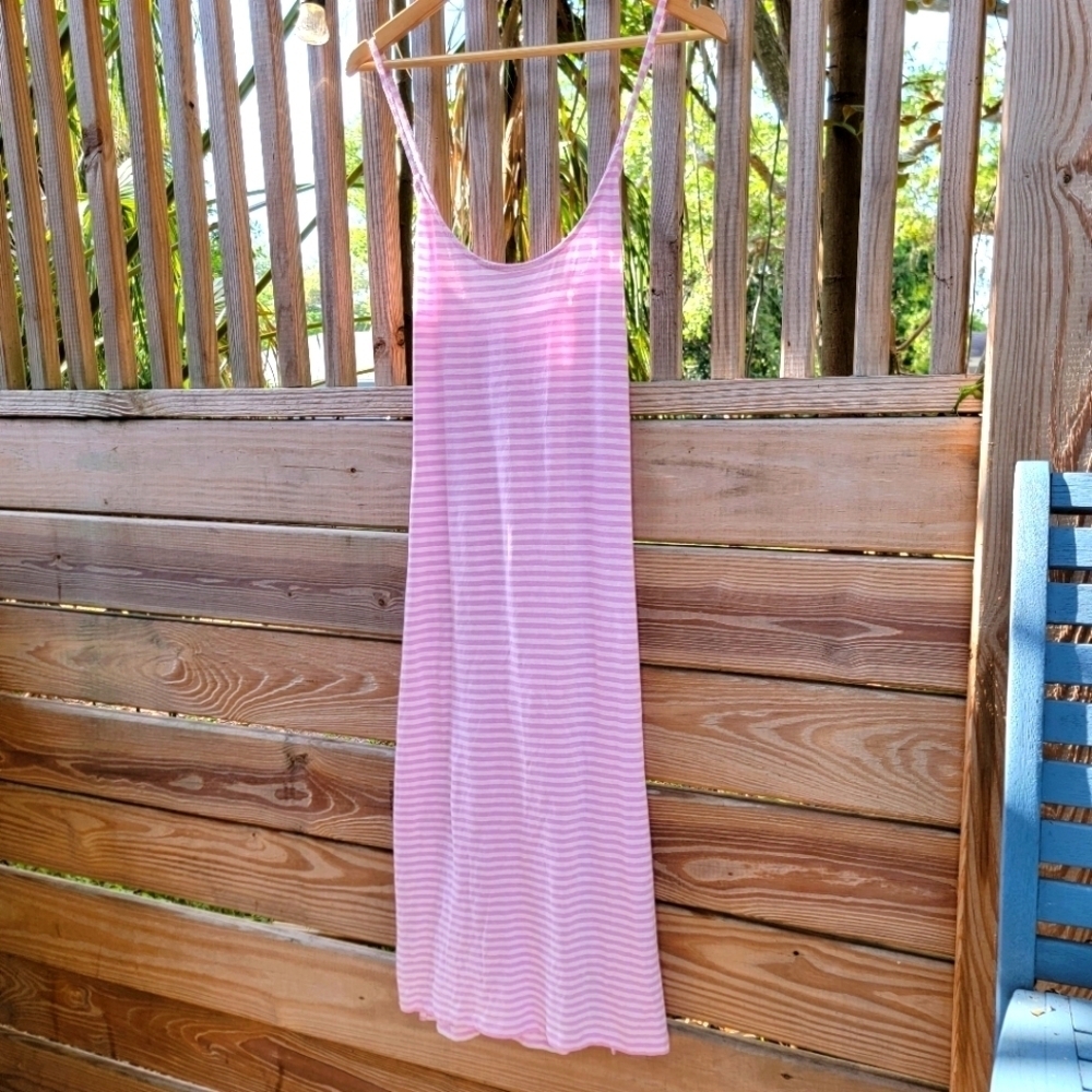 J. Crew Striped Strappy Cotton Midi Dress size M Pink Ivory